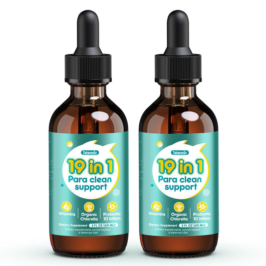 Tatavonix 19 in 1 Herbal Gut Cleanse Drops – Wormwood, Black Walnut, Chlorella 250mg, 10B Probiotics, Clove & Oregano – Liquid Detox Support