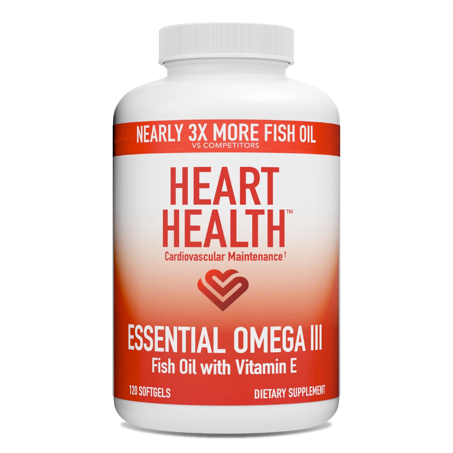 Heart Health Essential Omega III Fish Oil with Vitamin E – High EPA & DHA for Heart, Triglyceride & Blood Flow Support, Lemon Oil, Gluten-Free,
