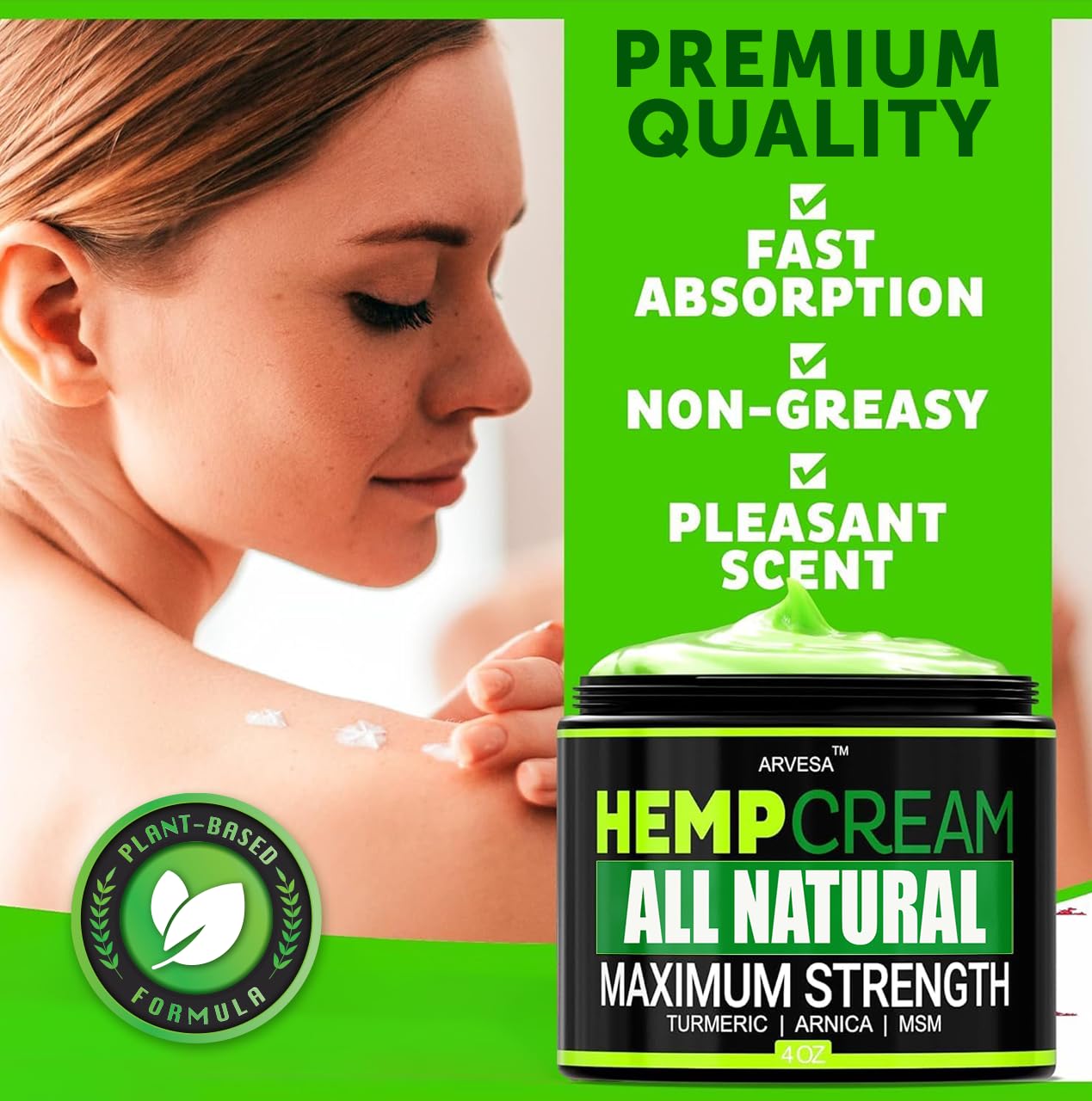 Natural Hemp Cream - Maximum Strength Gel - Hemp Cream with Arnica, MSM, Glucosamine, Menthol, Aloe, Turmeric, Boswellia - Fast Absorption, Non-Greasy, Lightweight - Advanced Formula - 4 oz ArvesaBuy Supplements Australia