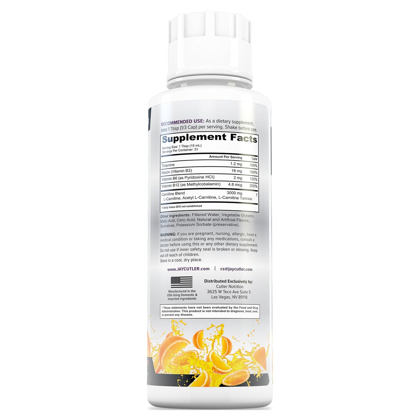Cutler Nutrition Liquid L-Carnitine Fat Burner Supplement with Acetyl L-Carnitine & L-Carnitine Tartrate - Fat Burner Formula for Optimal Absorption