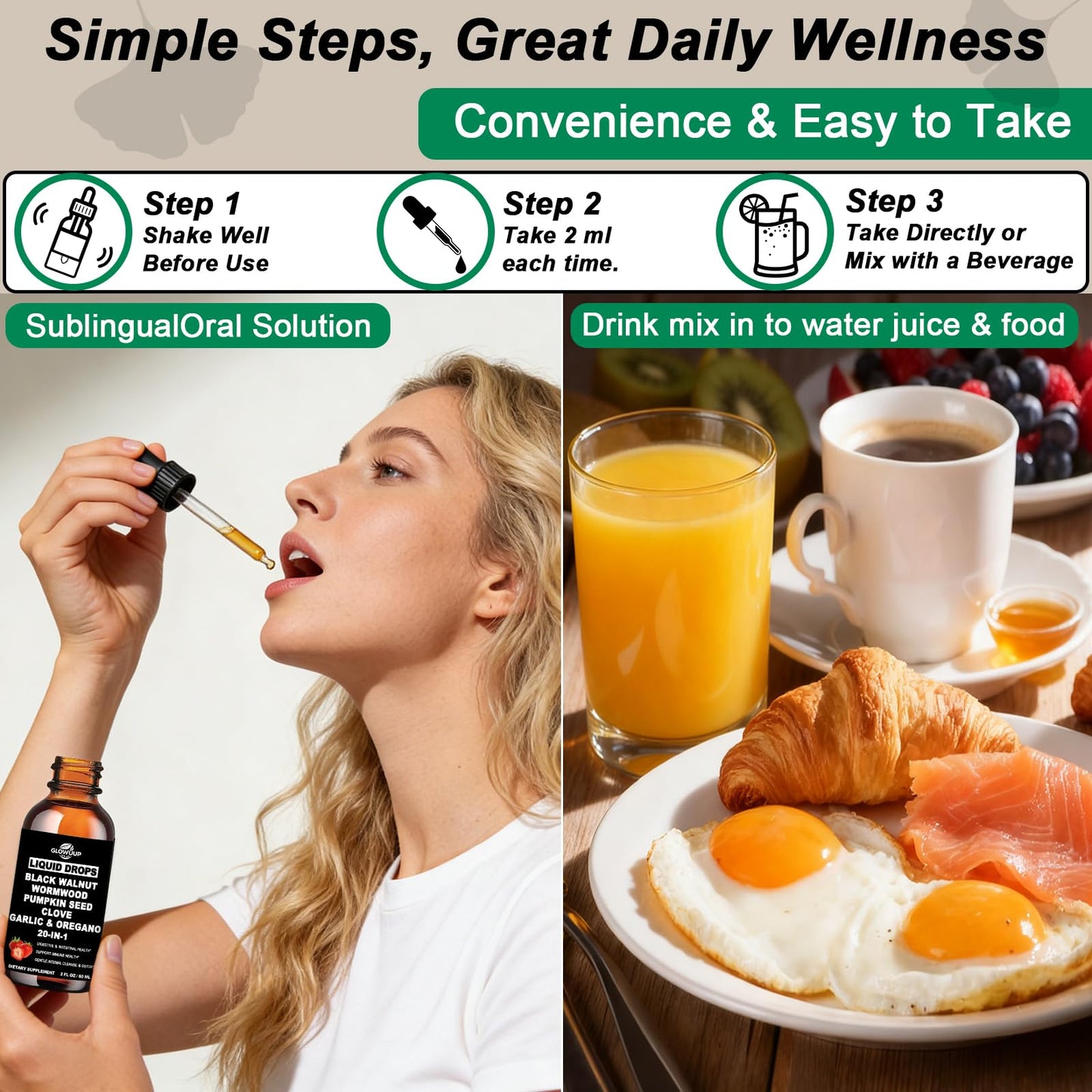 Wormwood Black Walnut Clove Cleanse for Humans Drops, Organic 20-in-1 Herbal Supplement w. Pumpkin Seeds Garlic Oregano Turmeric for Gut Cleanse & Digestive Detox,