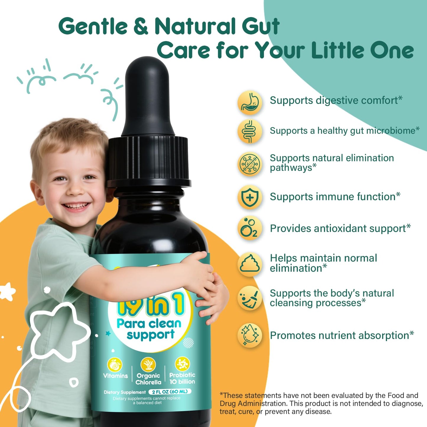Tatavonix 19 in 1 Herbal Gut Cleanse Drops – Wormwood, Black Walnut, Chlorella 250mg, 10B Probiotics, Clove & Oregano