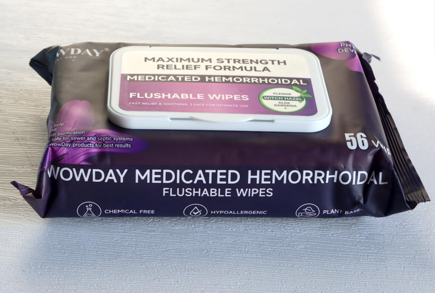 Wowday Flushable Hemorrhoid Wipes | Maximum Strength Witch Hazel Wipes | 56 Count Fragrance Free Adult Hemorrhoids Medicated Witch Hazels Wipe for Butt Hemorrhoidal Itch WowDayBuy Supplements Australia