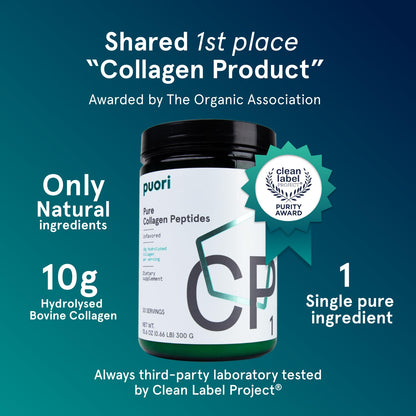 Puori Pure Collagen Peptides Powder, Unflavored - 10g of Grass-Fed Hydrolyzed Bovine Collagen Supports Skin Health, Hair & Nail Strength,