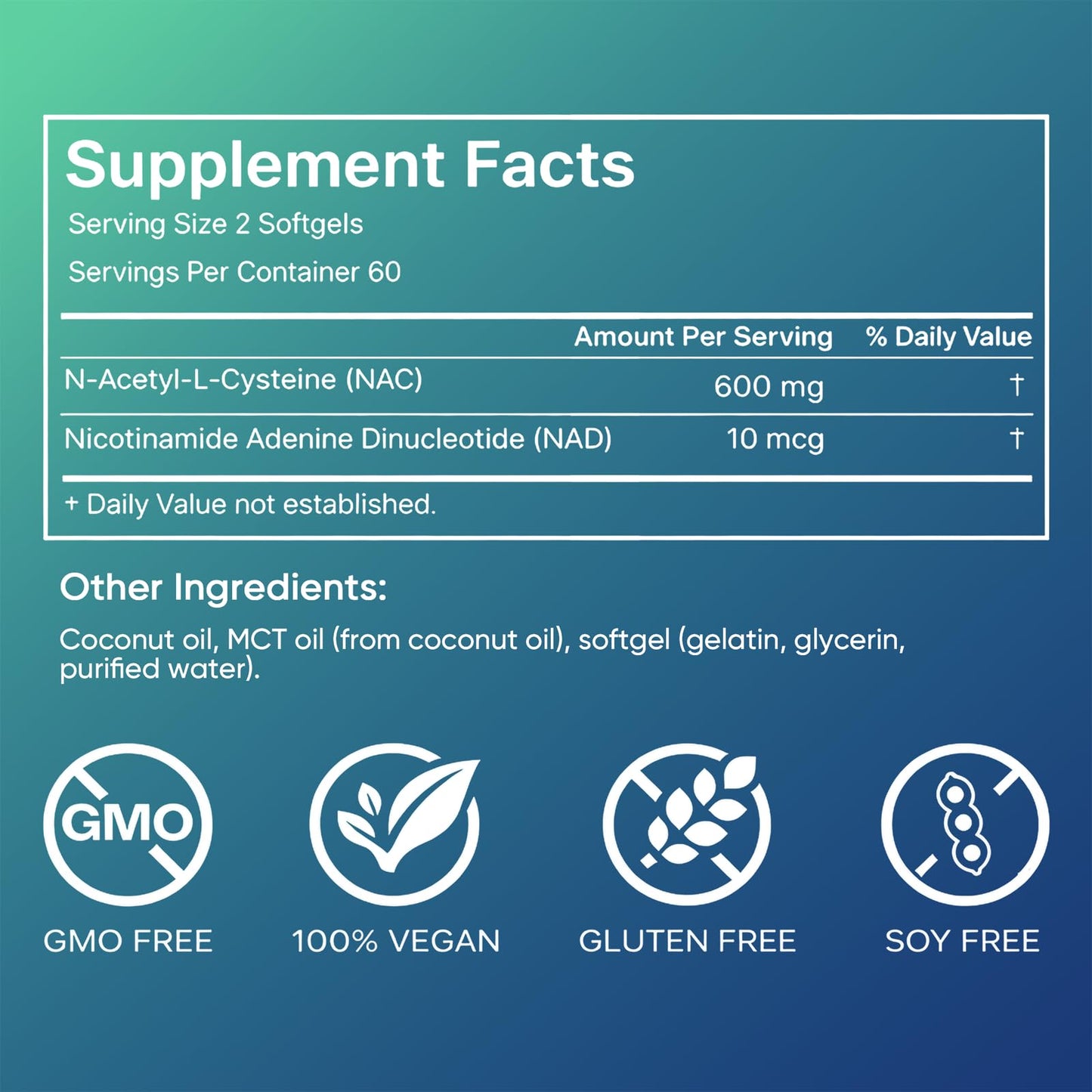 AMOQUCT Standard Lab NAC 600mg & NAD+ Daily Complex Capsules, NAC Supplement with NAD for Antioxidant, Cellular Energy and Immune Support, Daily Wellness Formula