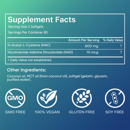 AMOQUCT Standard Lab NAC 600mg & NAD+ Daily Complex Capsules, NAC Supplement with NAD for Antioxidant, Cellular Energy and Immune Support, Daily Wellness Formula