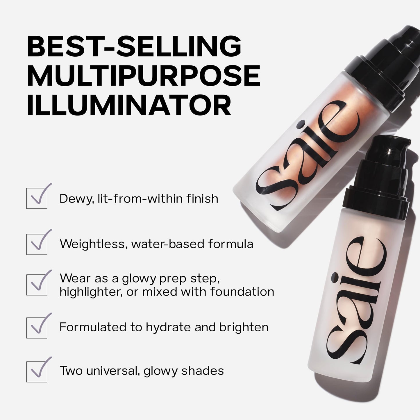 Saie Mini Glowy Super Gel Lightweight llluminator & Makeup Primer - Sunglow (0.5 oz) + Dew Blush - Lightweight Liquid Blush with a Blendable + Buildable Cream Finish - Sweetie (.40 oz) SaieBuy Supplements Australia
