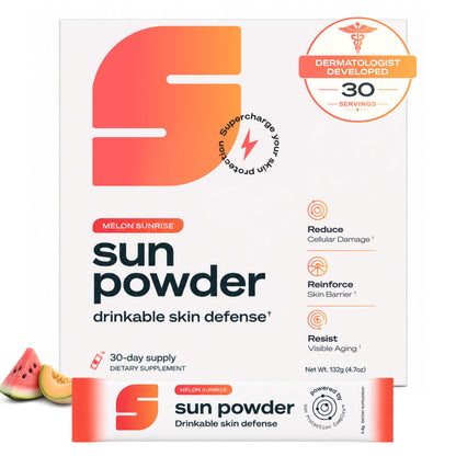 Sun Powder, First 3-in-1 Drinkable Skincare, by World-Class Dermatologist & Skin Surgeon, Regenerative Formula, Nicotinamide, Collagen Peptides, Astaxanthin,