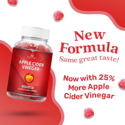 BeLive Apple Cider Vinegar Sugar Free Gummies – Great for Digestion & Healthy Diet - Gluten Free, No Glucose Syrup, ACV Gummies Alternative