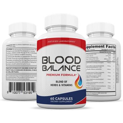 Justified Laboratories Blood Balance - 60 Capsules, Pack of 2 - Advanced Circulatory Support Formula with a Blend of Herbs & Vitamins - 60 Servings