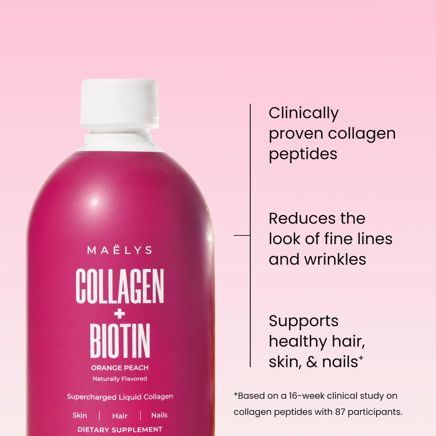 MAËLYS Collagen + BIOTIN Supercharged Liquid Collagen - Drinkable Hydrolyzed Type I & III Collagen Supplement with Biotin, Vitamin C, Zinc & Folic Acid