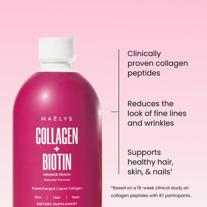 MAËLYS Collagen + BIOTIN Supercharged Liquid Collagen - Drinkable Hydrolyzed Type I & III Collagen Supplement with Biotin, Vitamin C, Zinc & Folic Acid