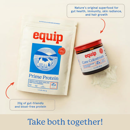 Equip Foods Core Bovine Colostrum Powder - 3,000mg Grass Fed Colostrum Supplement - Gut Health, Immunity, Recovery Lactoferrin Supplements - Keto Friendly Bovine