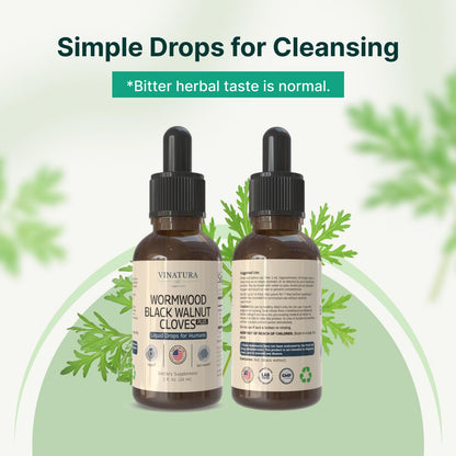 VINATURA Wormwood Black Walnut Cloves Liquid - Cleanse, Detox for Humans with Papaya Leaf and Pumpkin Seed,