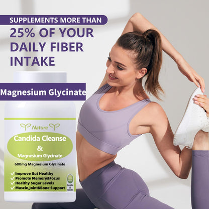 YNATUREY Candida Cleanse - Gut & Colon Support,Magnesium Glycinate 600mg,Women and Men Supplement with Magnesium Malate, Vitamin D, B6
