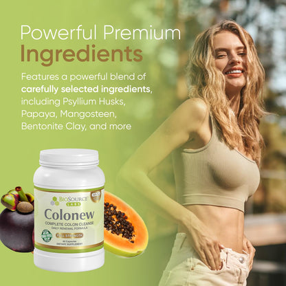 BioSource Labs Colonew Complete Colon Cleanse Natural Detox Supplement for Daily Digestive Health, Renewal Formula – (60 Capsules)