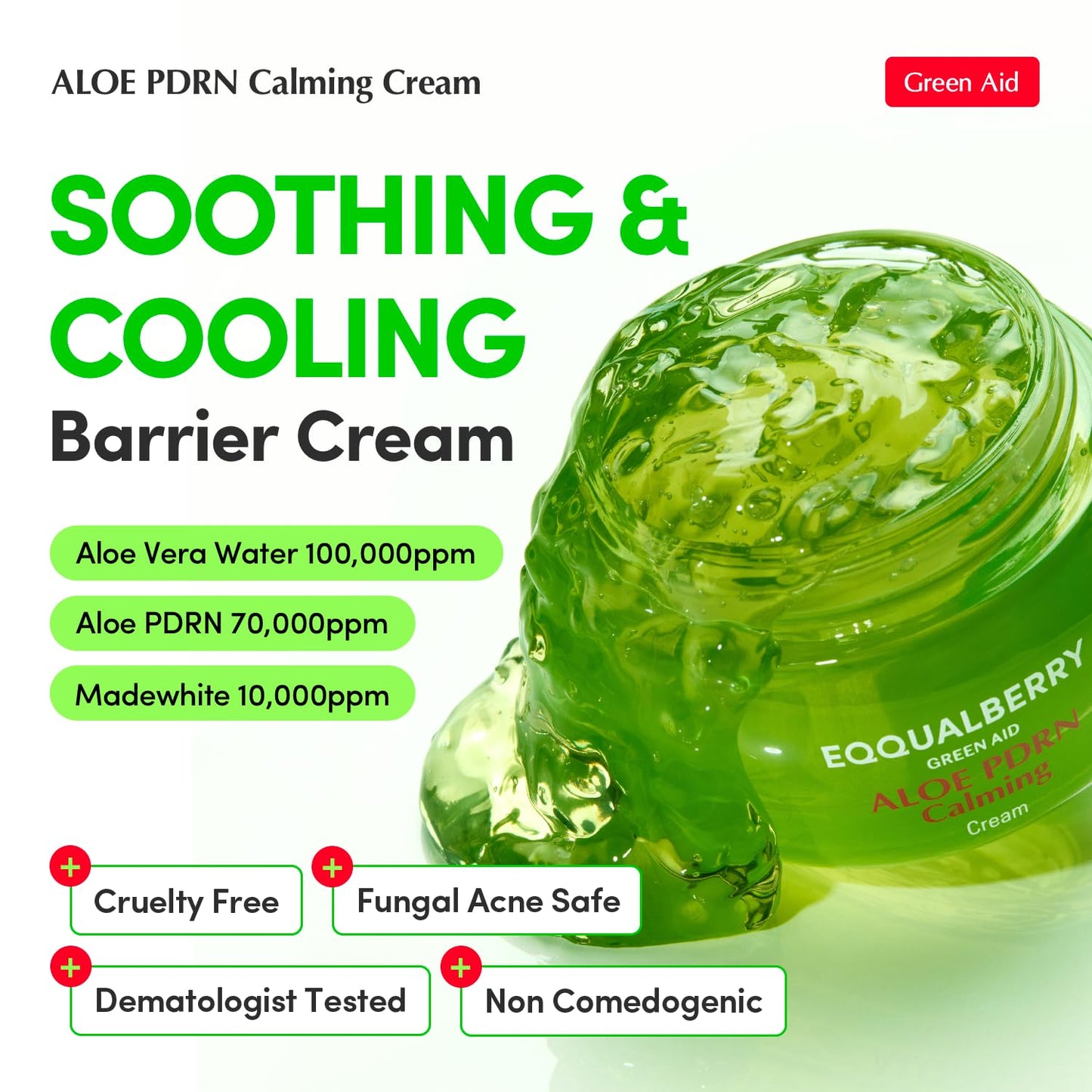 EQQUALBERRY ALOE PDRN Calming Cream | 7% Aloe PDRN & 10% Aloe Vera Water + 5-Cica | Cooling Gel Moisturizer for Oily Skin, Barrier Repair & Blemish Marks