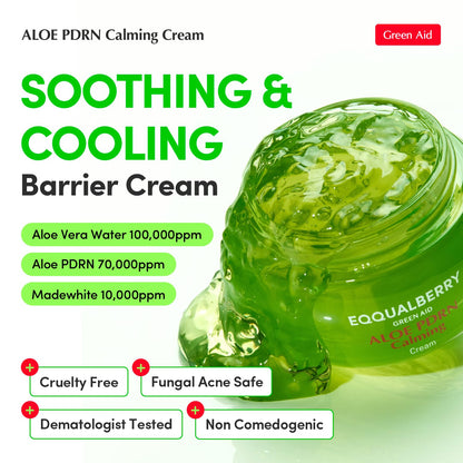EQQUALBERRY ALOE PDRN Calming Cream | 7% Aloe PDRN & 10% Aloe Vera Water + 5-Cica | Cooling Gel Moisturizer for Oily Skin, Barrier Repair & Blemish Marks