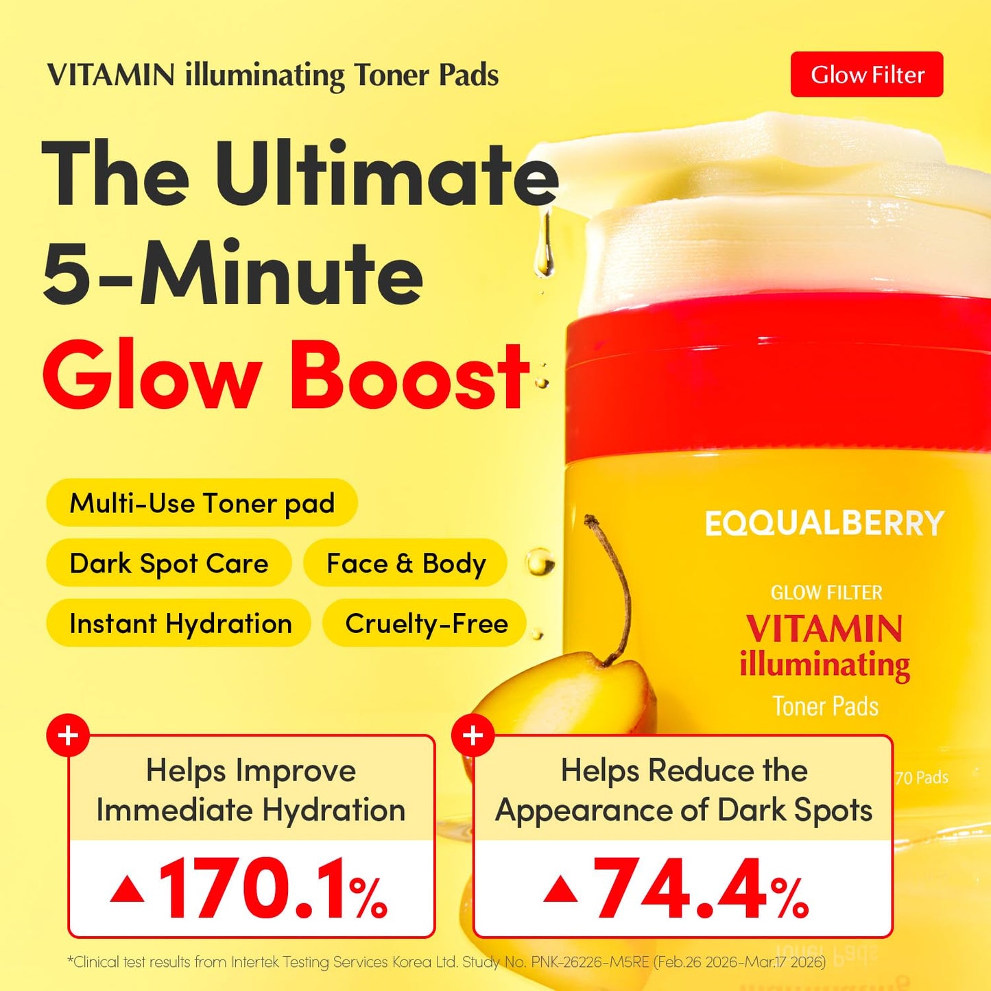 EQQUALBERRY Vitamin Illuminating Toner Pads | Niacinamide 2% + Brightening Vitamin C-Peptide | Hydrating Exfoliating Multi Pads & Dark Spot Remover