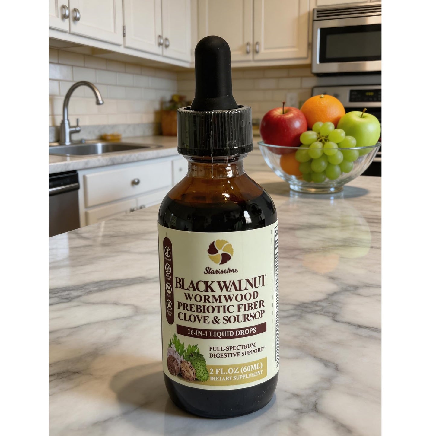 Starisetme Wormwood Black Walnut Cleanse for Humans Tincture – Max Strength Gut Health Prebiotics w/Clove, Soursop,Pumpkin Seed, Plus Vitamins, Minerals for Immune & Mood