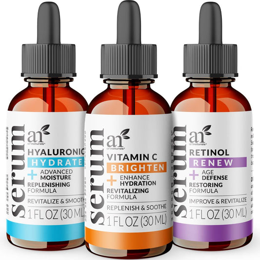 artnaturals Anti-Aging-Set with Vitamin-C Retinol and Hyaluronic-Acid - (3 x 1 Fl Oz / 30ml) Serum for Anti Wrinkle and Dark Circle Remover
