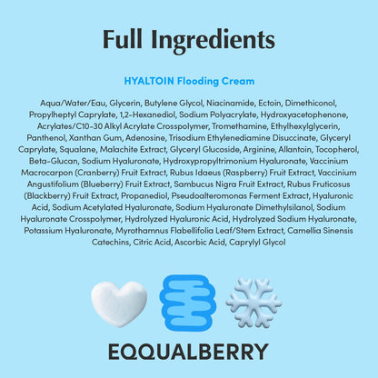 EQQUALBERRY HYALTOIN Flooding Cream | 5% Hyaluronic Acid & Ectoin, 10% Glacier Water | Quick Cooling Gel Moisturizer: Hydration, Barrier Repair & Redness Relief