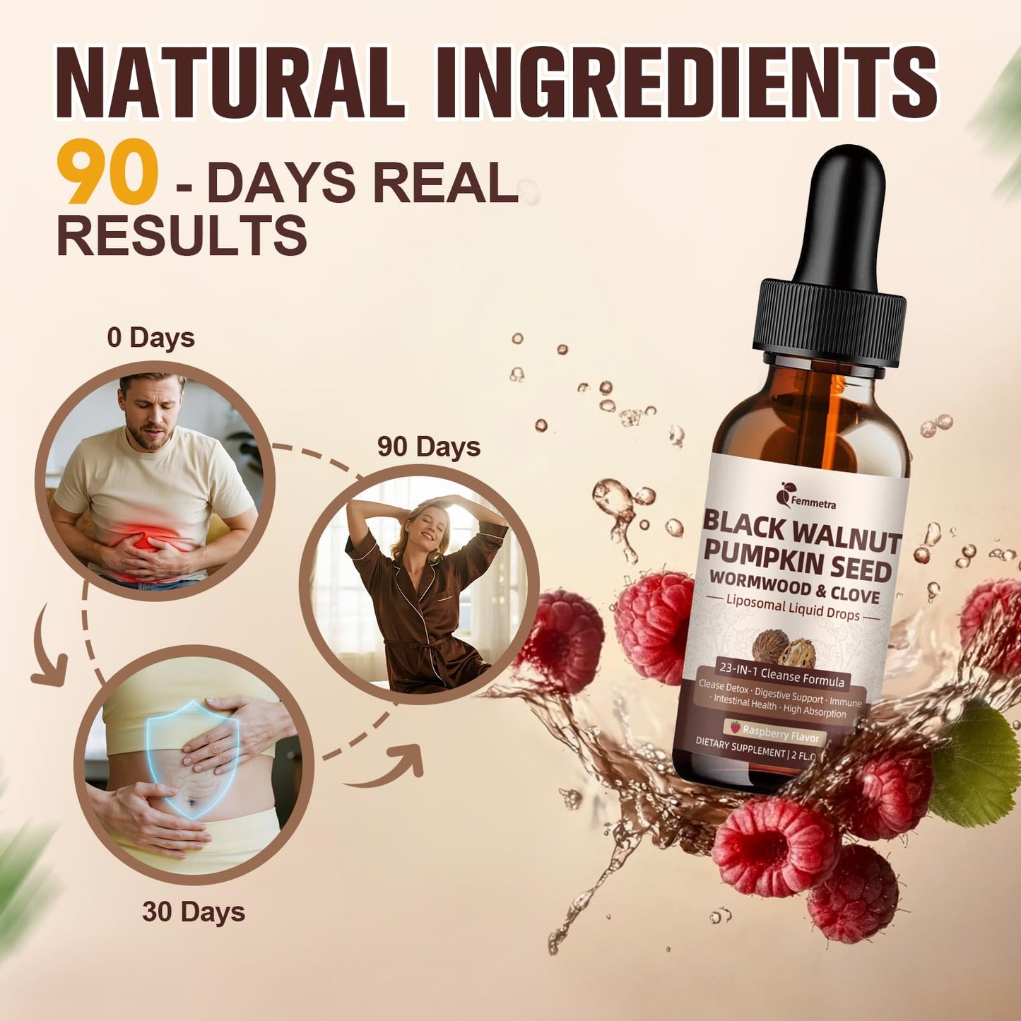 Wormwood Black Walnut Clove Cleanse for Humans Drops, 23-in-1 Gut Health Support Supplement with Pumpkin Seed, Oil of Oregano etc for Detox