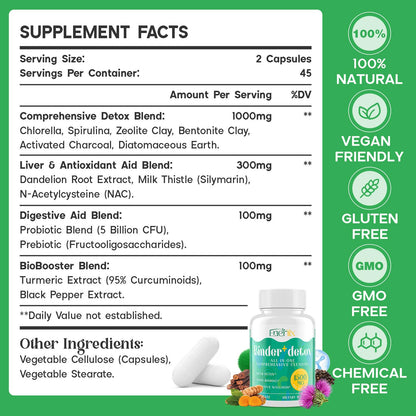Enerlix 15-in-1 Detox Binder, Activated Charcoal, Zeolite & Bentonite Clay, Chlorella, 1500 MG Detox Supplement Maximum Absorbent,