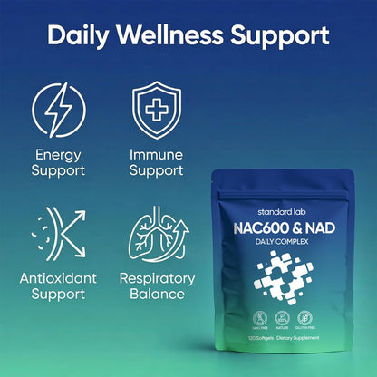 AMOQUCT Standard Lab NAC 600mg & NAD+ Daily Complex Capsules, NAC Supplement with NAD for Antioxidant, Cellular Energy and Immune Support, Daily Wellness Formula