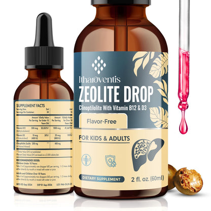Itharoventis Zeolite Drops for Kids and Adults, Zeolite Clinoptilolite Liquid with Methyl Vitamin B12 & D3 for Gut & Speech,