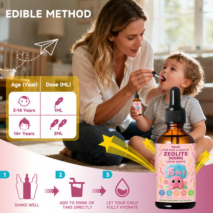 Zeolite Drops 2 Pack Detox for Kids & Adults - 300mg Clinoptilolite, 1000mcg Vitamin B12 C D3, 10 Billion CFU Prebiotics, Seaweed Calcium - Pure Body Cleanse