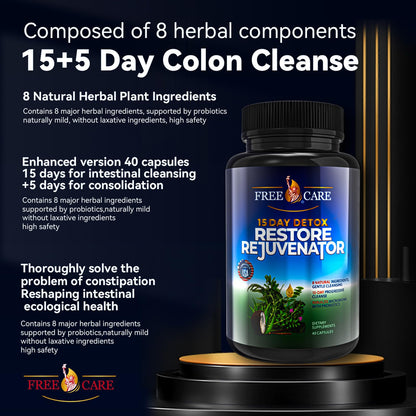 FreeCare Colon Cleanse 15+5Day Upgrade,Advanced Gut Cleanse Detox for Women & Men Fast Natural Laxative for Constipation Relief with Cascara Sagrada, Psyllium Husk