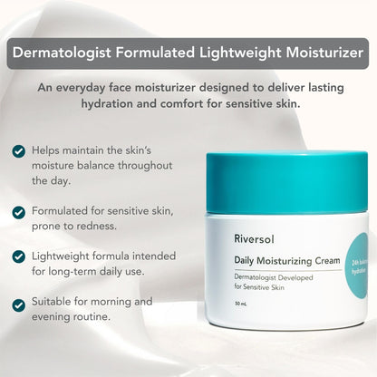 Riversol Rosacea Cream & Face Moisturizer for Dry & Sensitive Skin | Redness Relief | Anti-Aging Hydration for Mature Skin | Fragrance Free