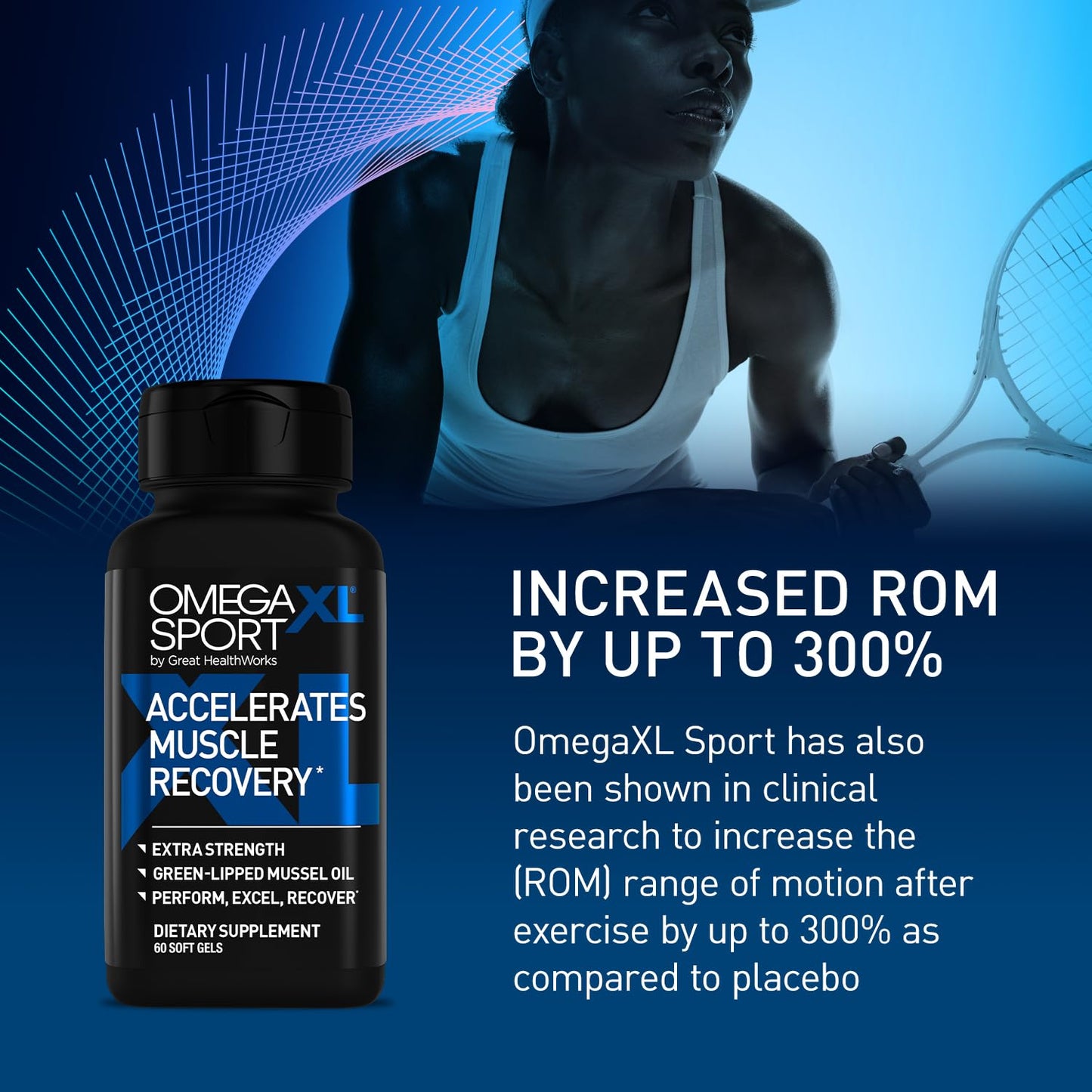 OmegaXL Sport Extra Strength Muscle Recovery Supplement and Respiratory Support Supplement - Improves DOMS and ROM, Clinically Supported Green-Lipped Mussel Oil (60 Softgels) OmegaXL buy supplements Au