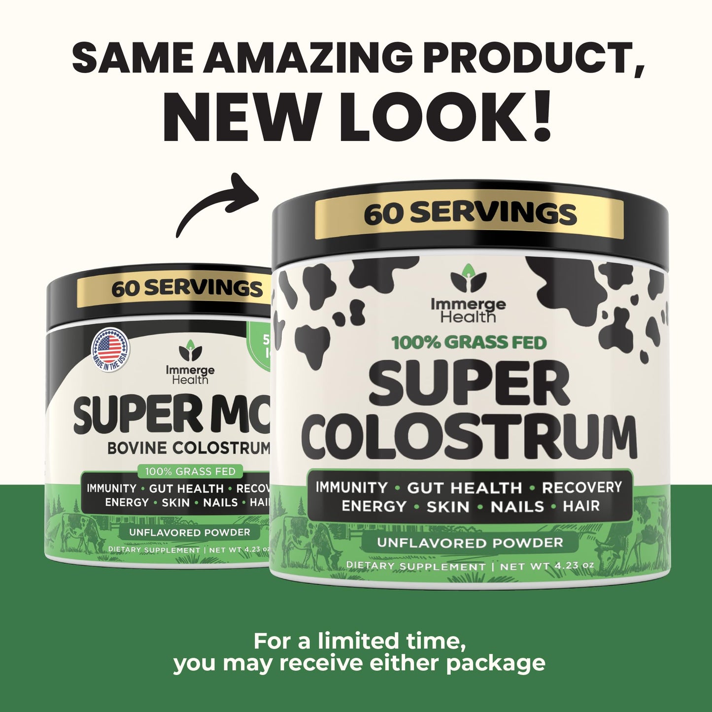Immerge Health Super Colostrum Powder (60 Servings) – Premium Bovine Colostrum Supplement for Gut Health, Bloating & Immune Support – High IgG, 100% Grass Fed