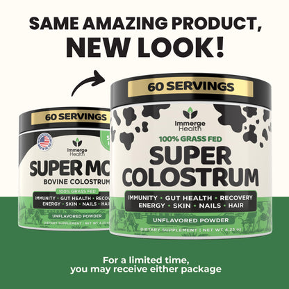 Immerge Health Super Colostrum Powder (60 Servings) – Premium Bovine Colostrum Supplement for Gut Health, Bloating & Immune Support – High IgG, 100% Grass Fed