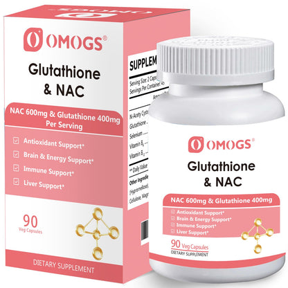 OMOGS Glutathione & NAC Supplement, with vtamin B & Selenium, Supports Liver Health, Cellular, Antioxidant, Energy Production & Immune