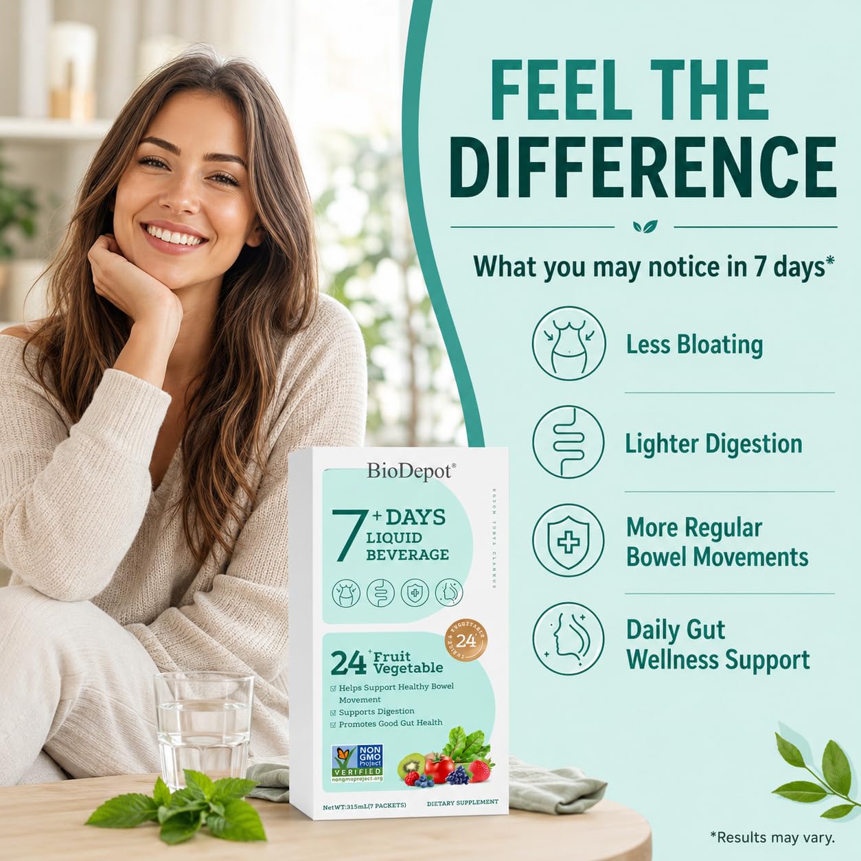 Biodepot 7 Days Colon Cleanse Liquid Beverage Gut Health Detox & Clean for Women & Men, 24 Fruit Vegetable Complex Probiotic Drink for Bowel Movements,
