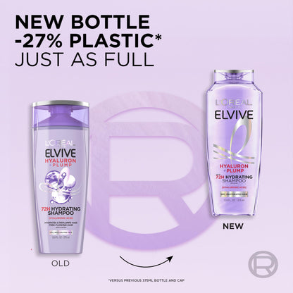 L'Oreal Paris Elvive Hyaluron Plump Hydrating Shampoo for Dehydrated, Dry Hair Infused