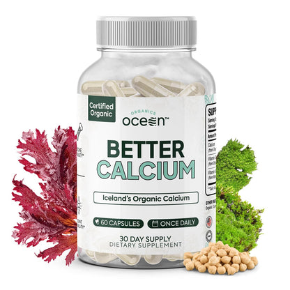 Organics Ocean Better Calcium - Organic Red Algae Calcium with Vitamin D3 and K2 Supplements - Supports Bone Structure, Joint Comfort & Encourages Healthy Aging