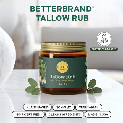 Betterbrand Petroleum-Free Medicated Tallow Rub – Natural Vapor Rub Alternative with Menthol & Eucalyptus - Grass-Fed Tallow Balm for Chest Congestion Relief - 1.6oz BetterbrandBuy Supplements Australia