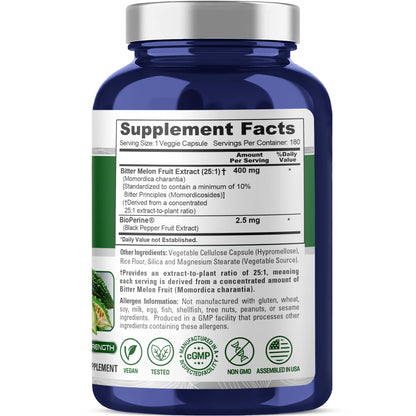 NusaPure Bitter Melon, 400 mg, 180 Veg Caps (Non-GMO, Vegan)