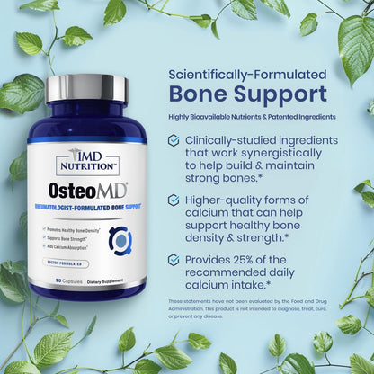 1MD Nutrition OsteoMD for Comprehensive Bone Support | with Calcium Hydroxyapatite, Vitamin D3 & K2 | 180 Capsules (2-Pack)
