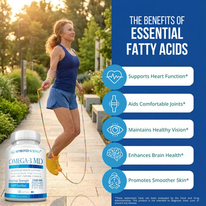 Omega-3 MD - EPA & DHA Supplement - 2500mg Omega 3 Fish Oil for Heart Health, Brain Support, Joint Comfort, & Overall Wellness - 2 Bottles - 6 Month Supply