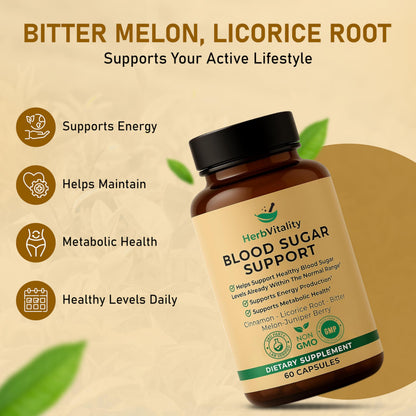 Herb Vitality Blood Sugar Support Supplement with Cinnamon, Bitter Melon – Supports Healthy Blood Sugar Levels Already Within Normal ranges