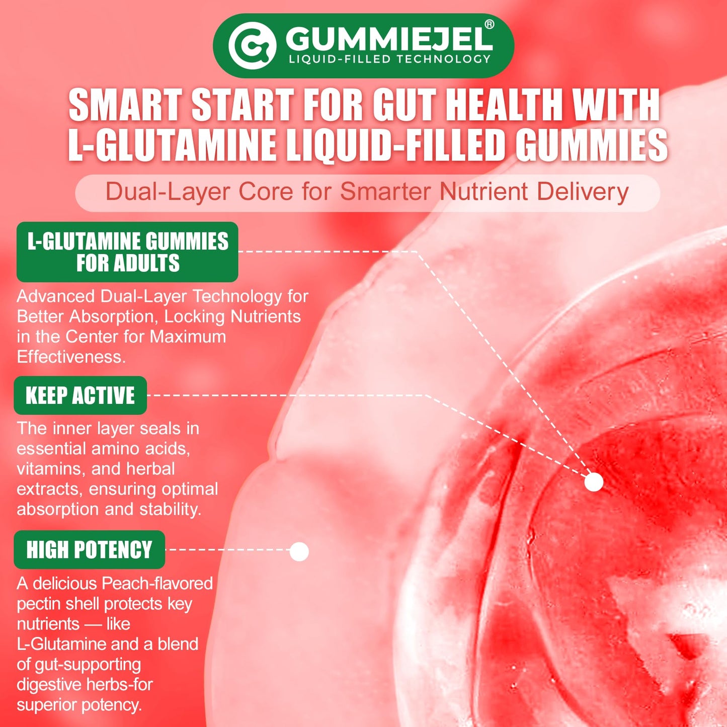 Nextdia L-Glutamine 1200mg Gummies for Gut & Immune Support – Leaky Gut Repair with Slippery Elm, Marshmallow Root, Ginger, Aloe, Vitamin C D3