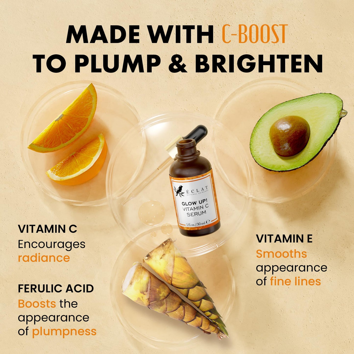 Eclat Skincare Vitamin C Serum - Skin Care for Dark Spots, Vitamin C Serum for Face with Hyaluronic Acid, Ferulic Acid, & Vit E