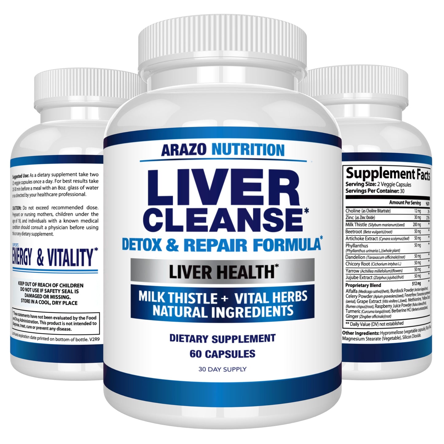 Arazo Nutrition Liver Cleanse Detox & Repair Formula – Milk Thistle Herbal Support Supplement: Silymarin, Beet