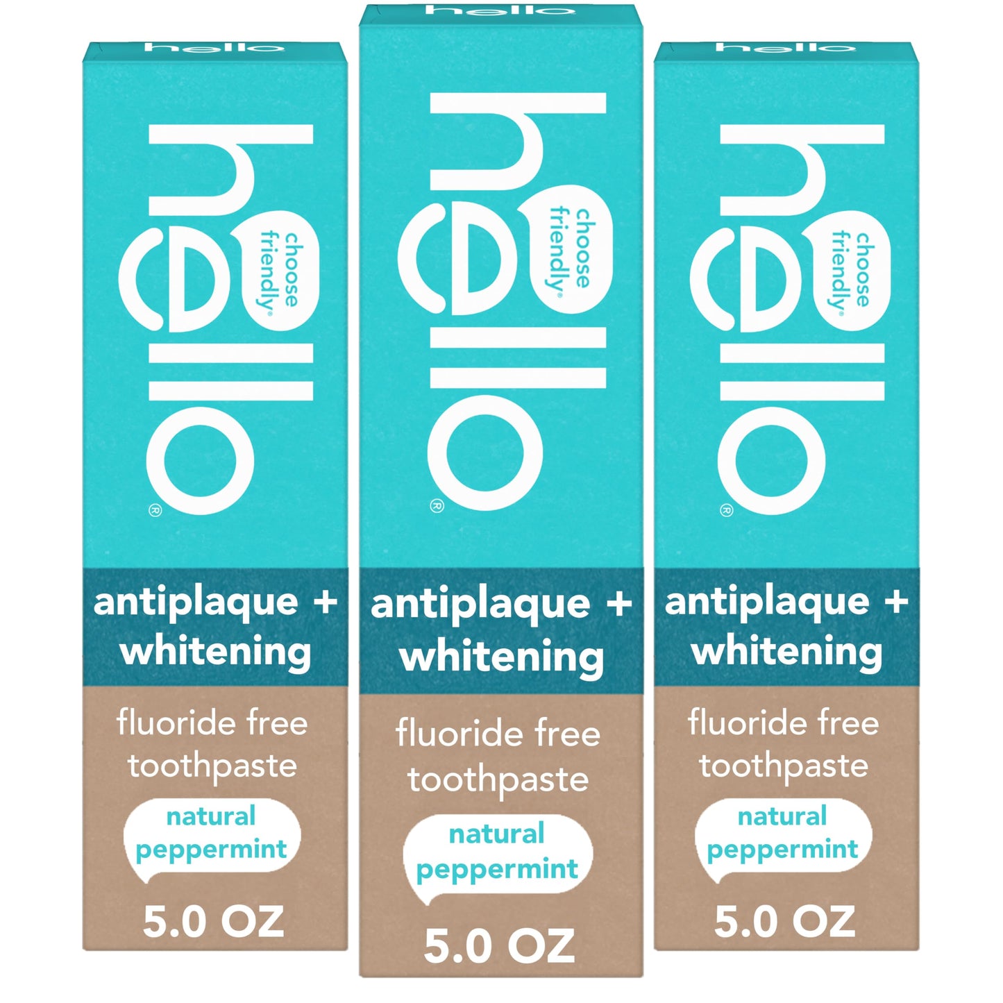 Hello Antiplaque and Whitening Fluoride Free Toothpaste, 5 Oz Tube, Whitening Toothpaste with Natural Peppermint Flavor and Tea Tree Oil, Crushes Tartar