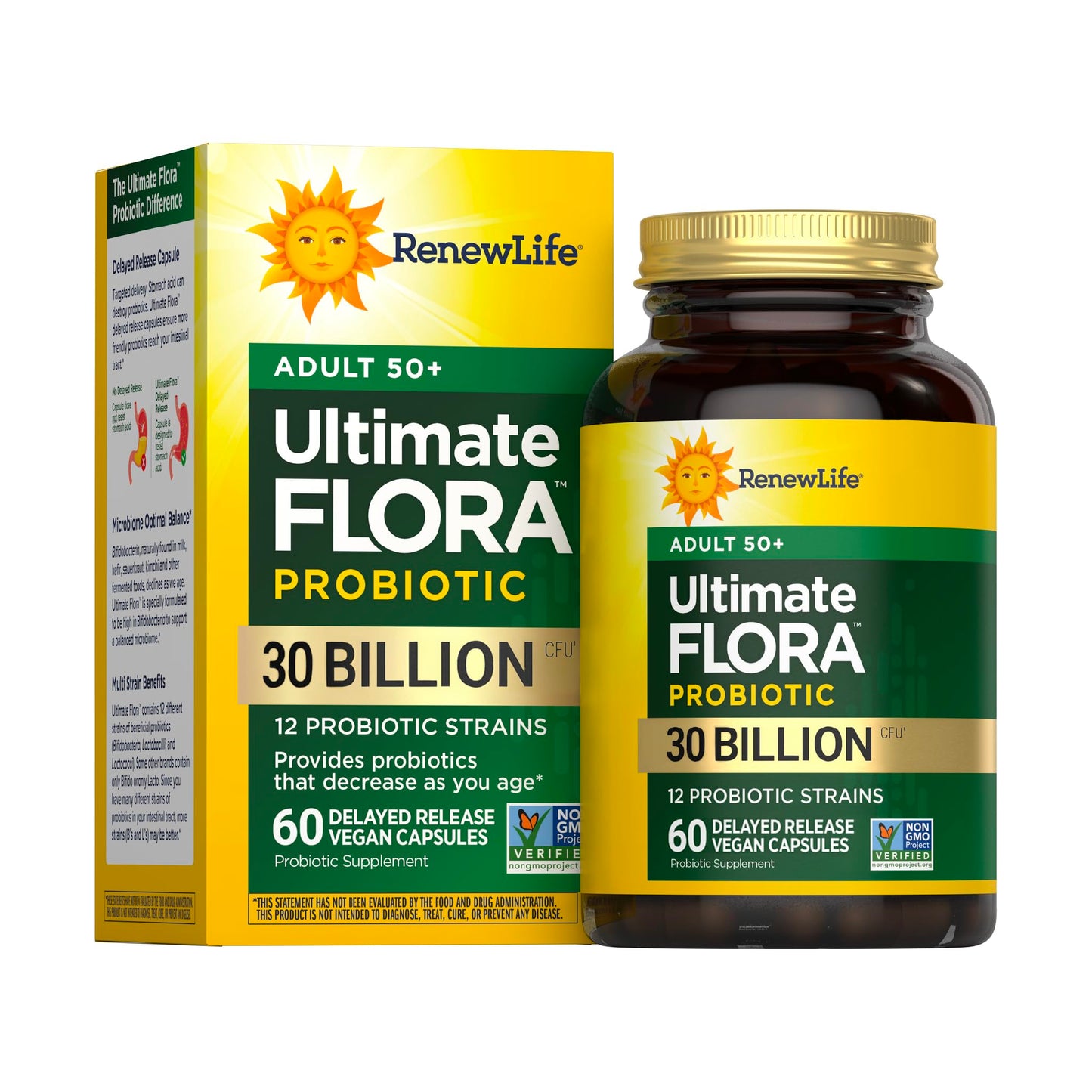 Renew Life Probiotic Adult 50 Plus Probiotic Capsules, Daily Supplement Supports Urinary, Digestive and Immune Health, L. Rhamnosus GG, Dairy